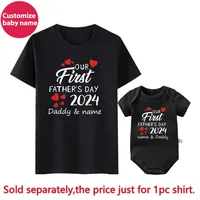 Custom Name Our First Father's Day 2024 Daddy and Daughter Son Family Match Outfits Baby Bodysuit Fathers Day Personalized Gifts 2