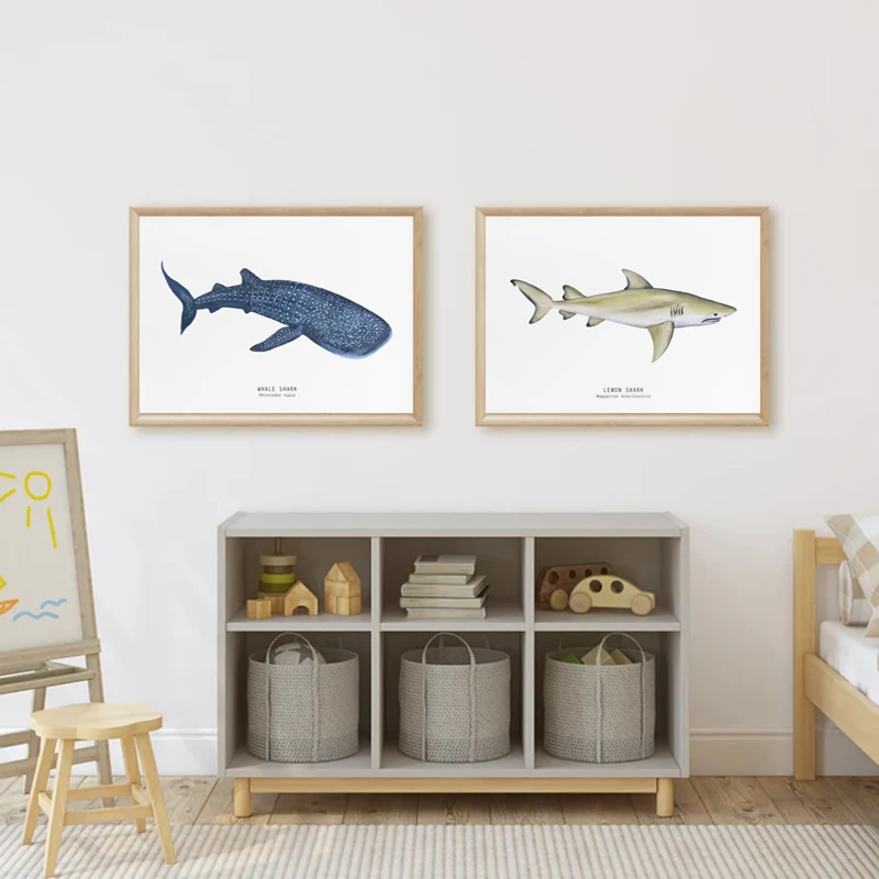Marine Life Ocean Animals Canvas Art Poster - Whales, Sharks, and Turtles