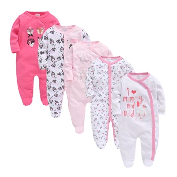5 Pcs/set Baby Girls Clothing 100% Cotton Kids Rompers Rabbit Pink Overalls Newborn Pajamas Baby Girls Clothes 0-12 Months