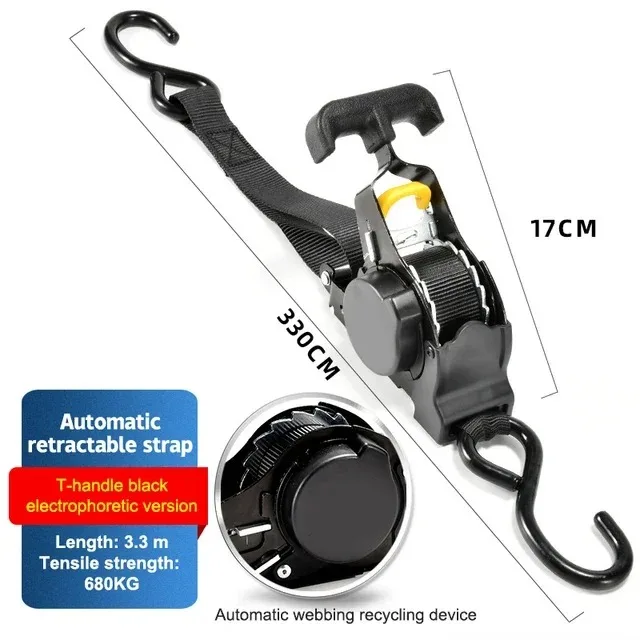 Motorcycle Heavy-Duty Retractable Tie-Down Straps with S Hook Tensioner