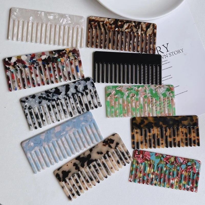 Wide Large Tooth Pocket Hair Comb Acetate Tortoise Shell Anti-static Handmade Marble Leopard Print Hairdressing Combs | Красота и
