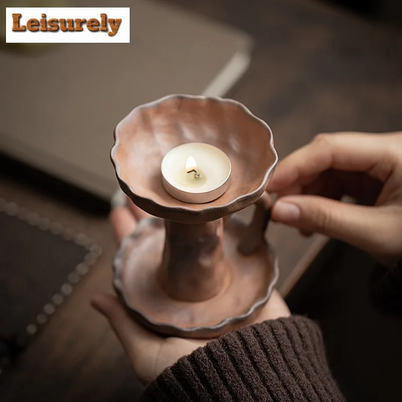 Household Old Rock Clay Coarse Pottery Candle Holder Aesthetic Scented Aromatic Candles Candle Lights Cafes Centerpiece Craft
