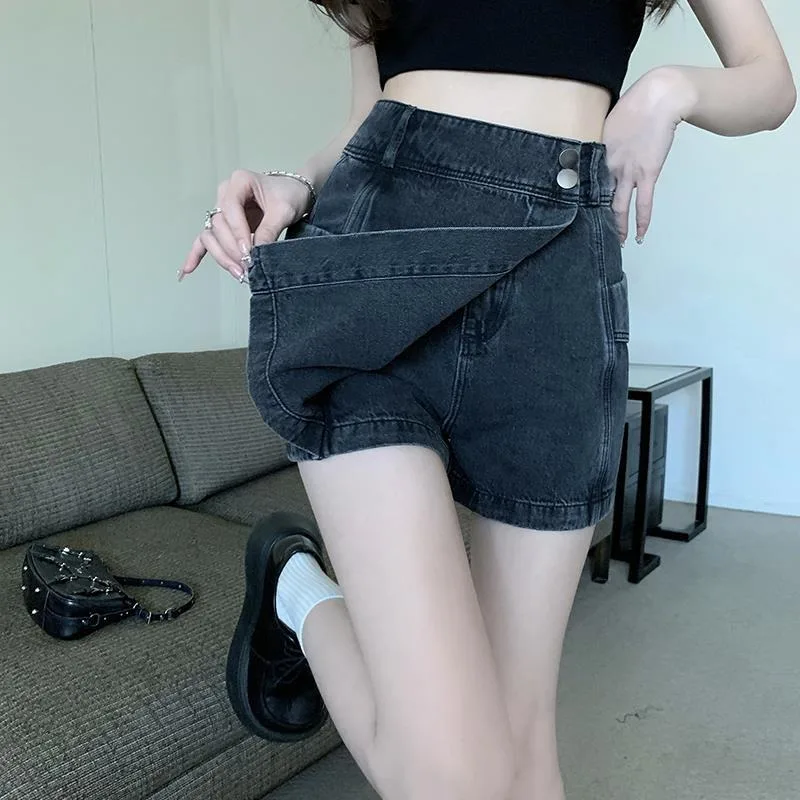 

Irregular Denim Short Skirt Women New Summer High Waist A-line Slim Hip Cover Design Skirts Pants Trendy Jean Culottes Miniskirt