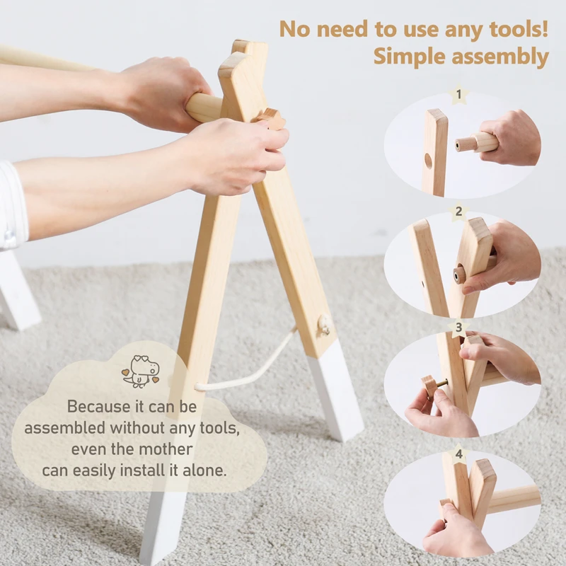 Baby Wooden Gym Play Toys Mobile Kids Fitness Hanging Stand Toy Foldable Baby Exercise Equipment Newborn Sensory Exercise Gifts 5