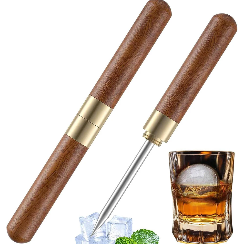 LMETJMA Ice Pick With Cover Stainless Steel Ice Pick with Wooden Handle Kitchen Icepick Bartender Breaking Tool JT290