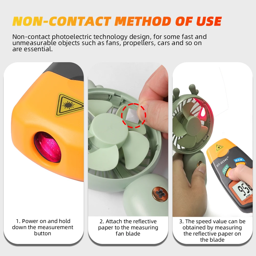 Digital Laser Tachometer Diagnostic Tool Non-Contact Tachometer 2.5Rpm-99999Rpm Lcd Display Low Battery Warning