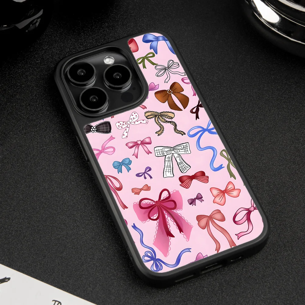 Korean Colorful Pink Striped Bow Acrylic Phone Case