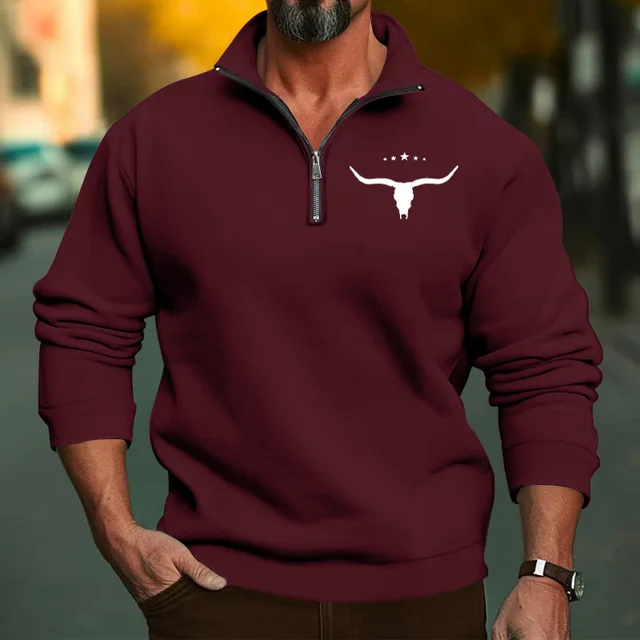 Half-Zipper Stand-up Collar Men's Fleece Hoodie - Image 3