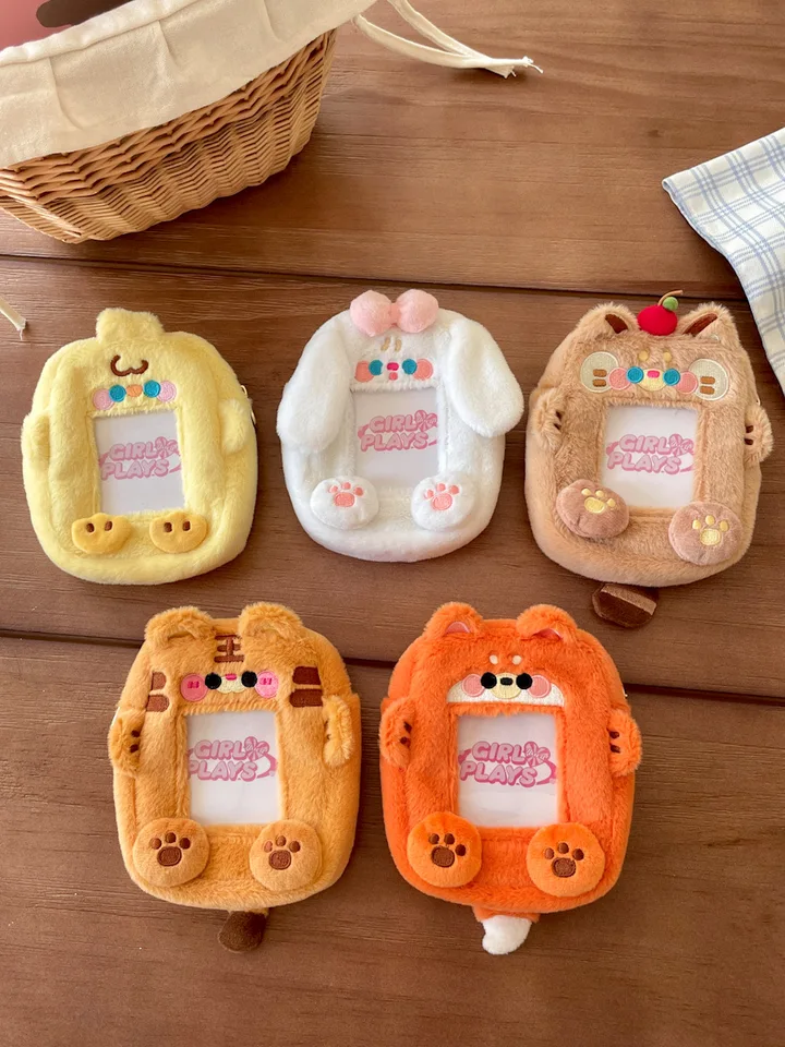 Kawaii Plush PC Holders Zipper Photocard Holder Clear Photo Sleeve