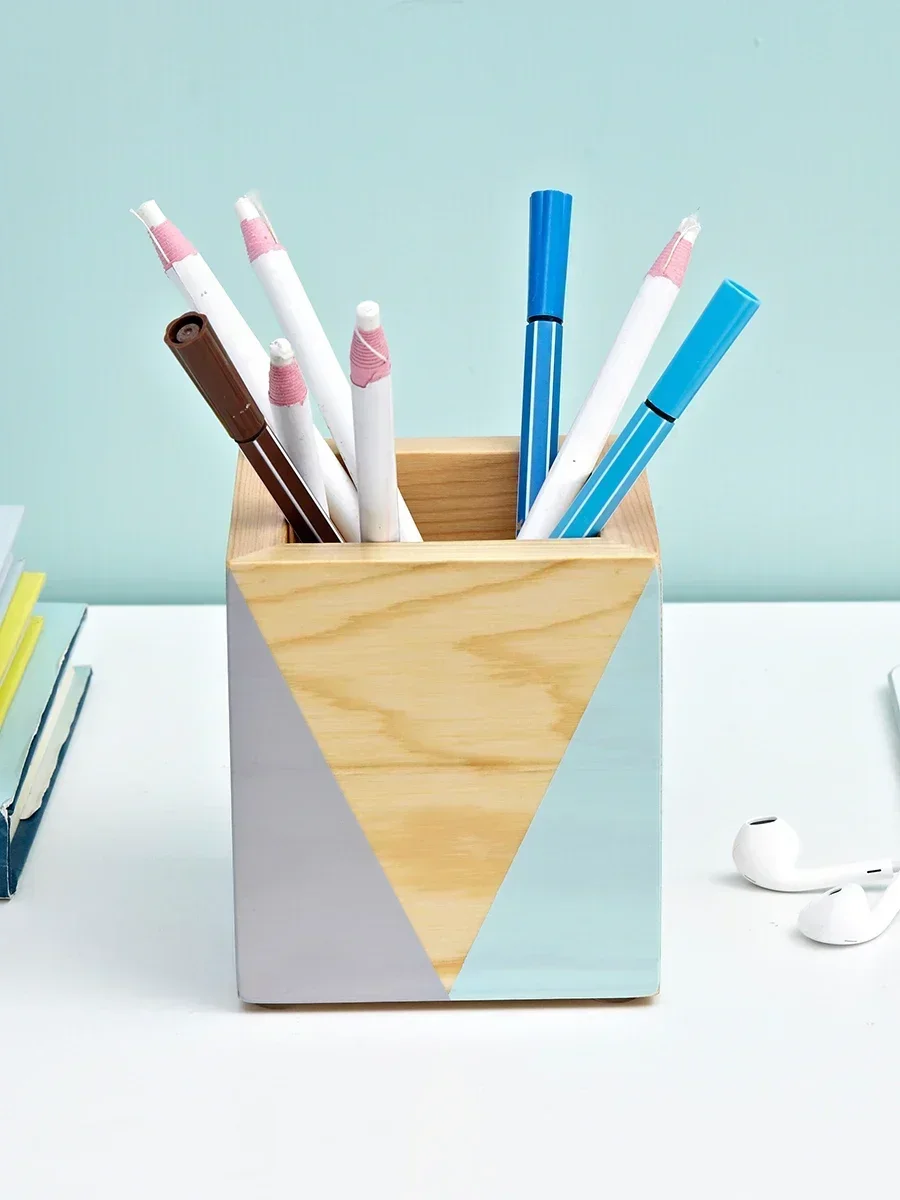

Modem Chevron Aesthetic Items Wood Decor Gadget Household Office Kids Gome Stationery Room Organizer for Pen Holders Style