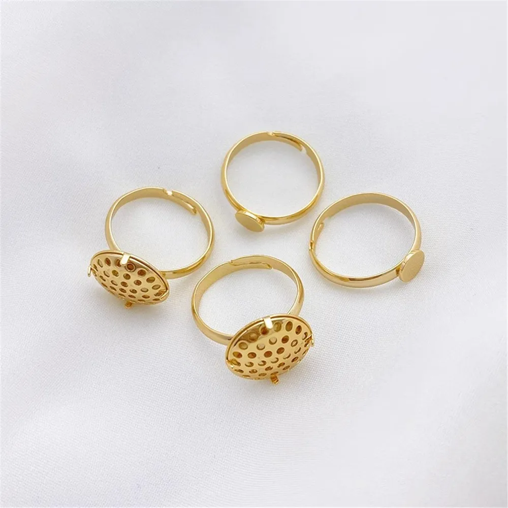 

14K Gold-plated Showerhead Ring Holder Semi-finished Mesh Plate Bottom Holder Handmade DIY Patch Ring Material Accessories Q019