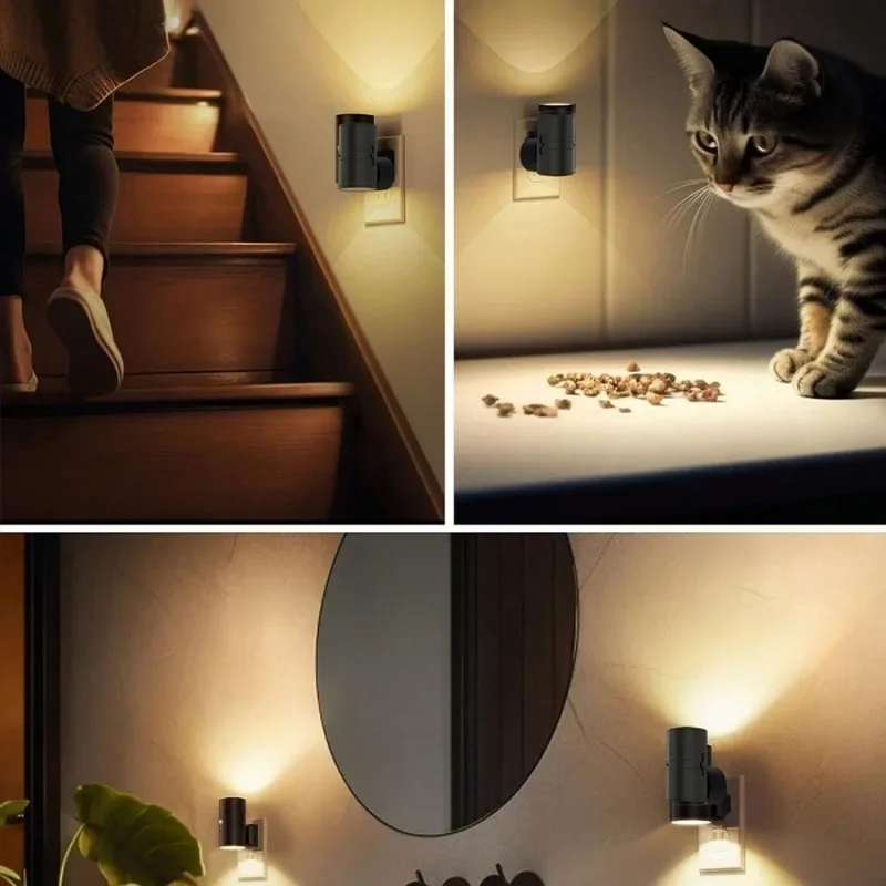 Cylindrical LED Night Light Plug in Modern Wall Lamp Sensor Adjustable Brightness Dimmable Night Lights for Hallway Bedroom 2