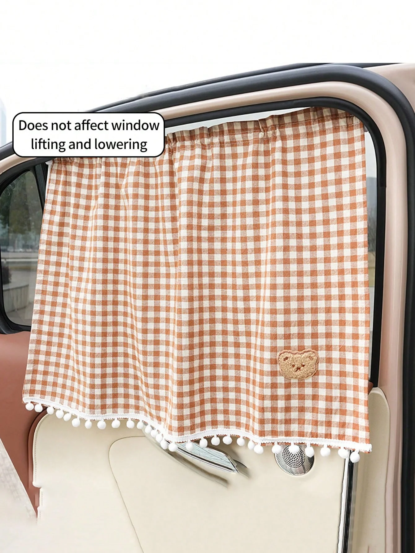 1PC Little Bear Grid Car Curtain Children's Car Sunscreen Curtain Baby Light Blocking Interior Sunscreen Par