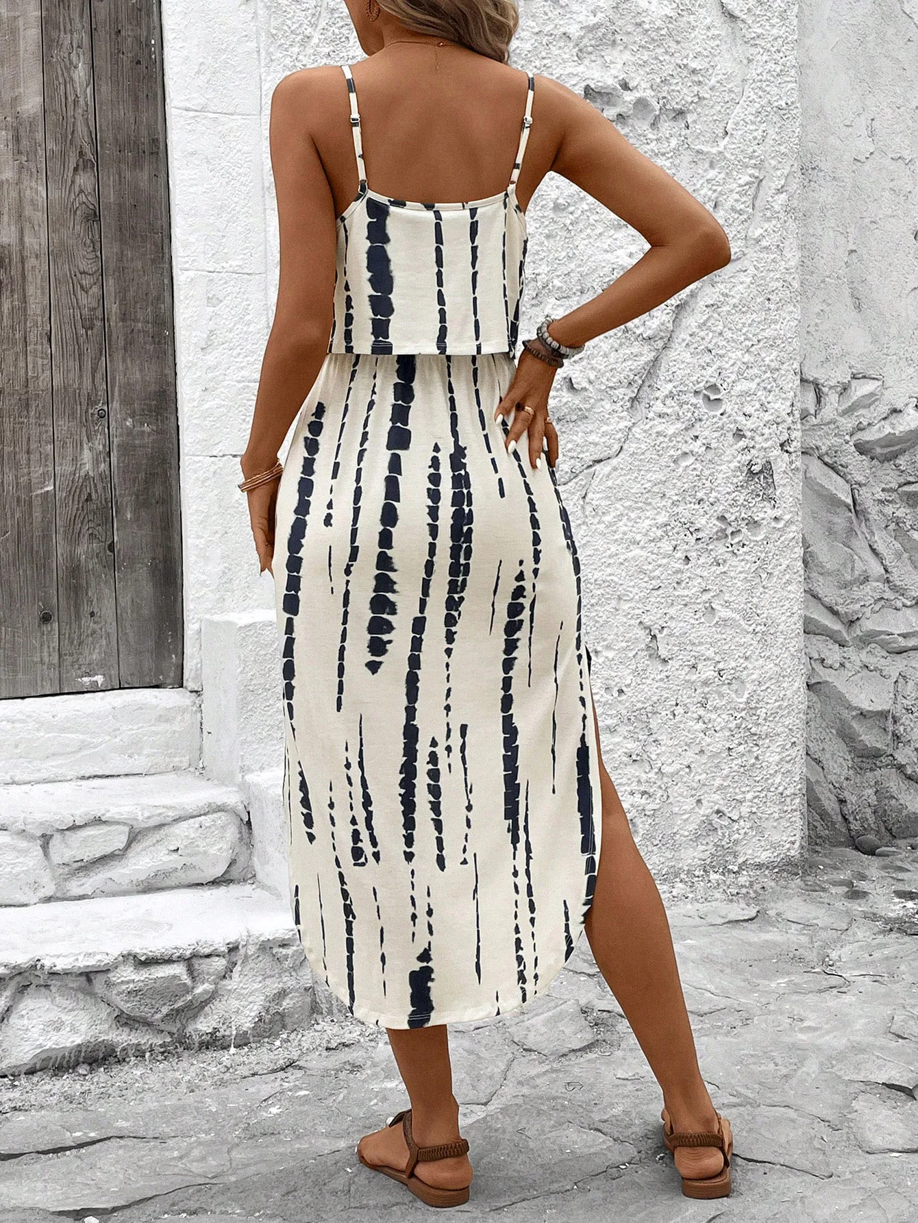 Women's Summer Spaghetti Strap Dress with Belt & Side Slit - Casual Sleeveless Flowy Dress 2