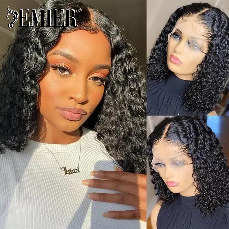 

Water Wave Short BOB Wigs 4x4 Lace Closure WIg / 13x4 Lace Front Wig Pre-Plucked 150% 180% Density Remy Curly Human Hair Wigs