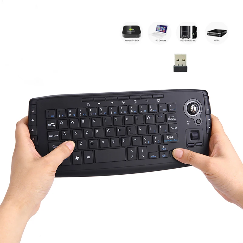 Mini Teclado Ergonômico com Trackball Air Mouse Função 1200dpi tv 2.4g sem Fio Laptop pc tv