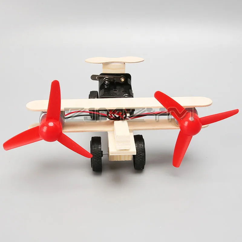 Double Propeller Glider DIY Science Project Kit Multifunctional Electric Physics Educational Kit Handmade Wood Plastic Model