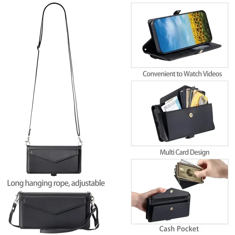 Elegant Leather Wallet Lanyard Bag Case