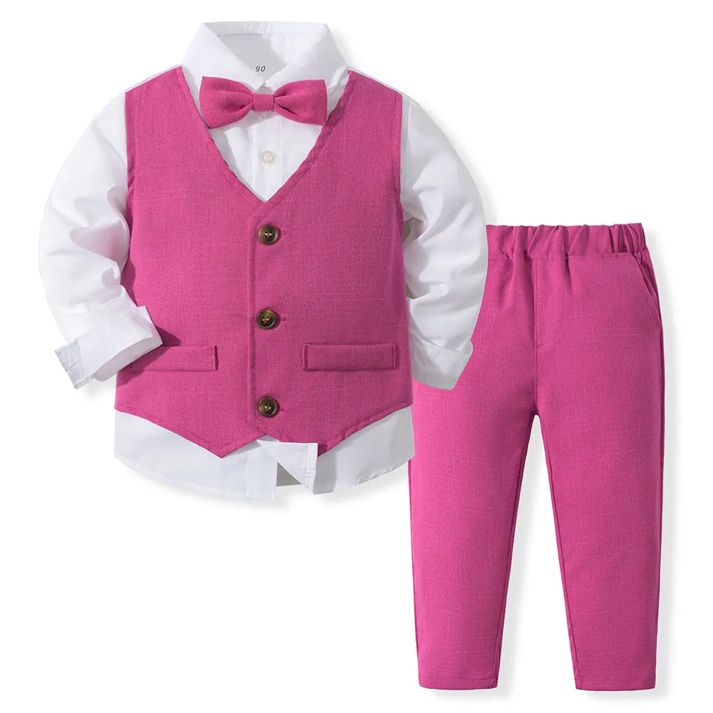 Baby Boys 3Pcs Gentleman Suit Kids Fake Vest Formal Outfits Set Bowtie