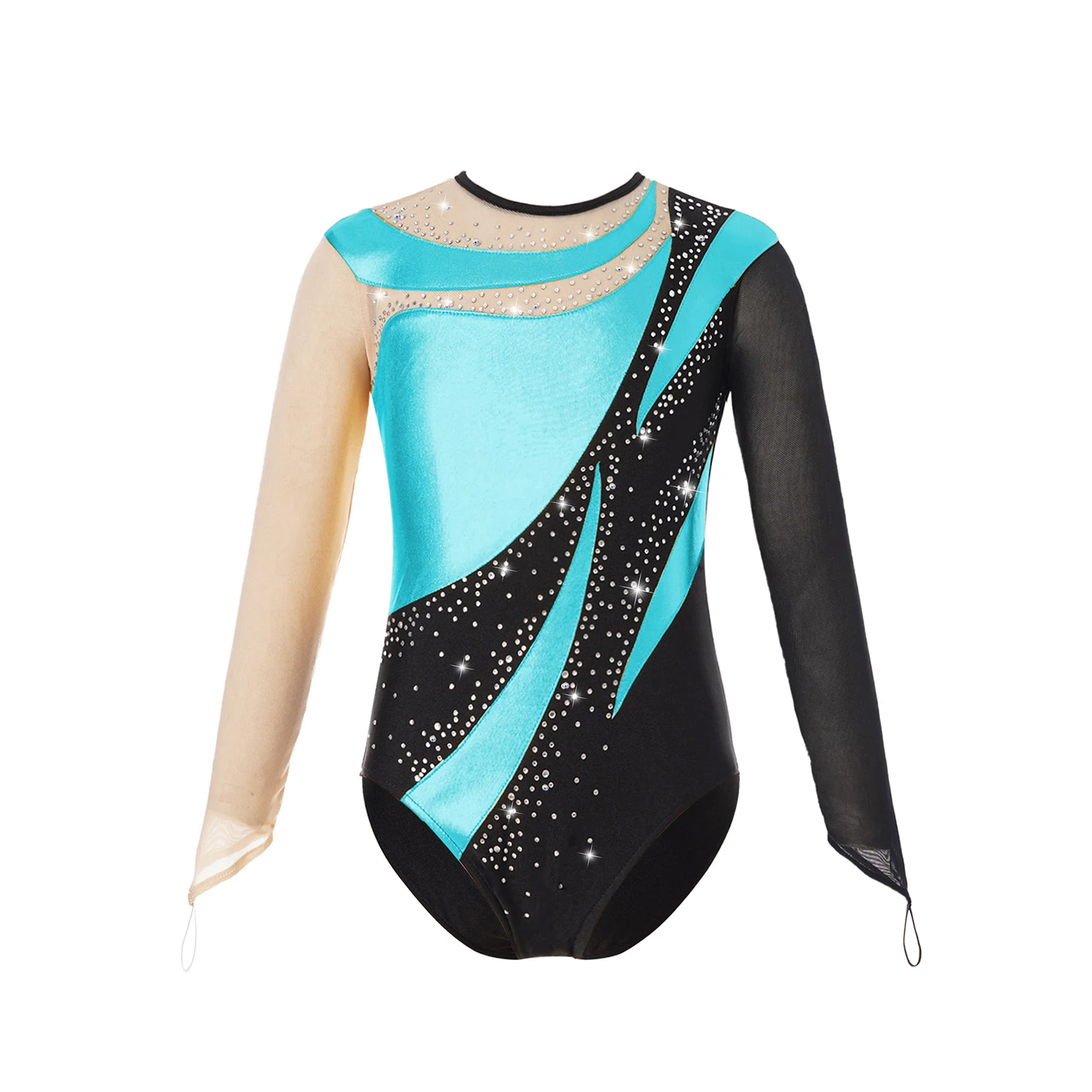 Kids Girls Rhythmic Gymnastics Swimsuit Ballet Jersey Artistic Figure Skating Costume Mesh Metallic Dance Leotards Bodysuit Ballet Leotard Dance Leotard Girls Dance Costumes