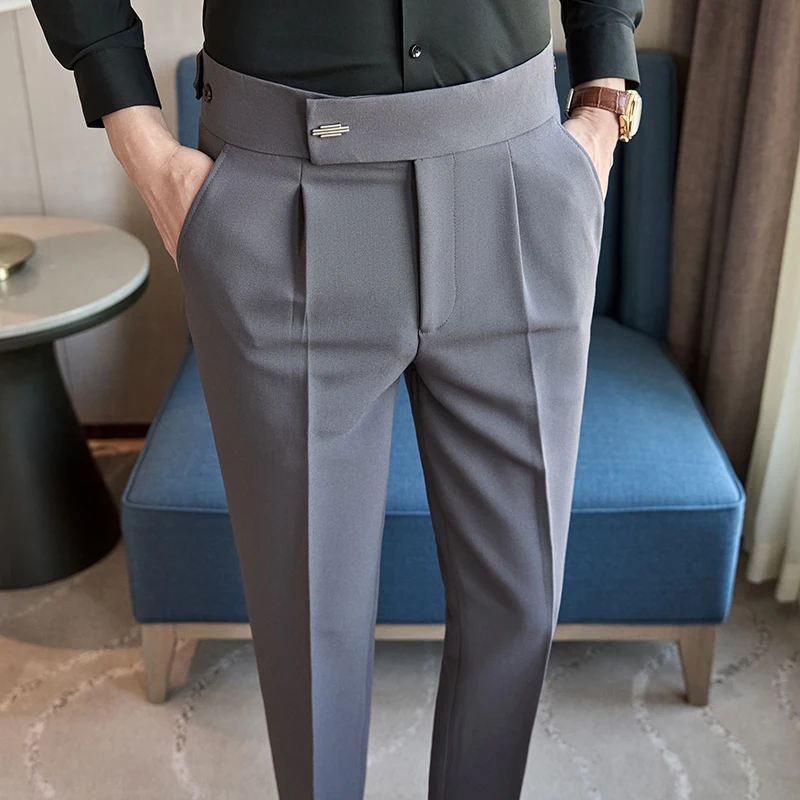 2025 Fall/winter New Waistband Elastic Naples Design Suit Pants for Men,Chocolate Brown Fashion Versatile Men's Casual Truousers 2
