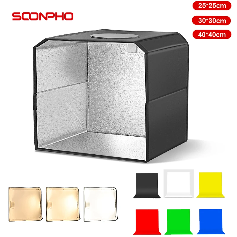 SOONPHO Light Box For Product Photography Light 25CM 30CM 40CM Bicolor Softbox Folding Shooting Tent Box 6Color For Photo Studio photo studio box led photo lighting photo studio light tent