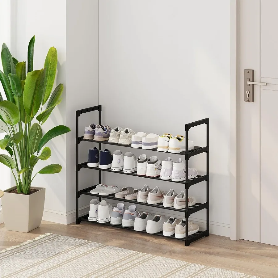 4Tier Shoe Rack Tall Large Capacity 20 Pairs Shoes Storage Organizer Stackable Wide Shoe Shelf for Entryway Hallway Black