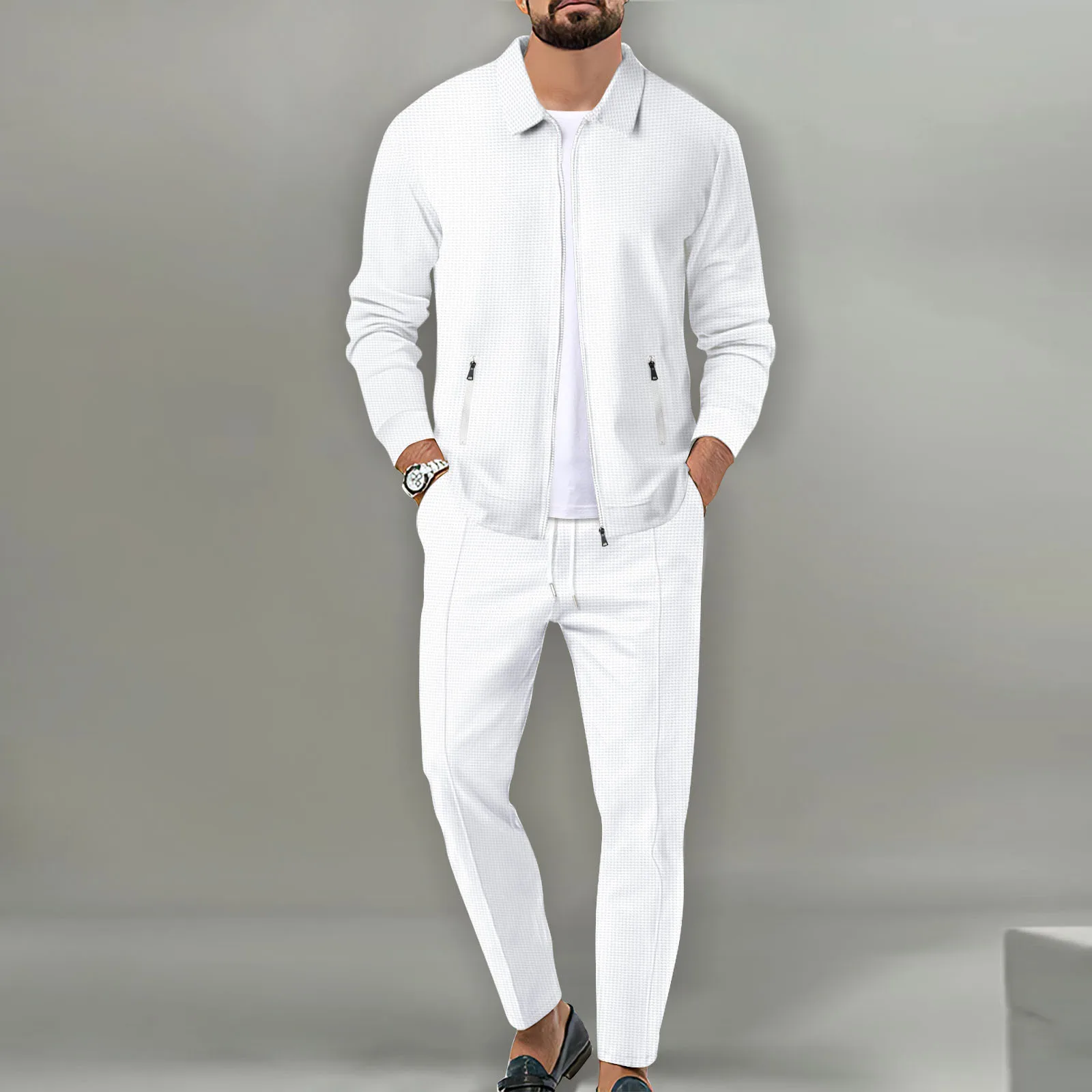 Spring Autumn Men's Set Pure Color Casual Sportswear Running Suit Men Zipper Jacket+sport Tracksuit 2-piece Oversized Streetwear