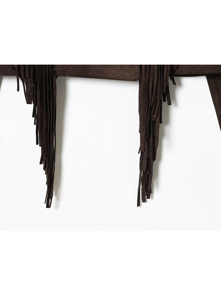 Fashion Autumn Women Short Jacket Chic Tassel Design Crop Tops Jacket Solid Suede Leather Vintage Slim Fit Streetwear Women