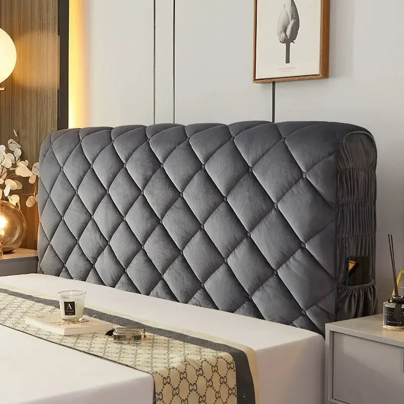 Soft Velvet Bed Headboard Cover Anti-Dust Thicken Back Protector