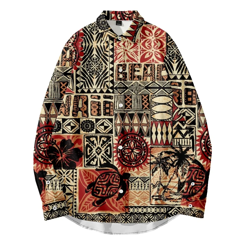 

2022 new original risk-free 3D printing breathable men's long sleeved shirt men's long sleeved top Hawaiian Style