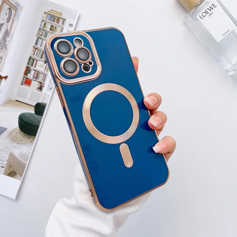 Plating Frame Phone Case iPhone 13 12 11 Pro Max 14 Plus For Magsafe Magnetic Wireless Charging Lens Protective_voghion.com
