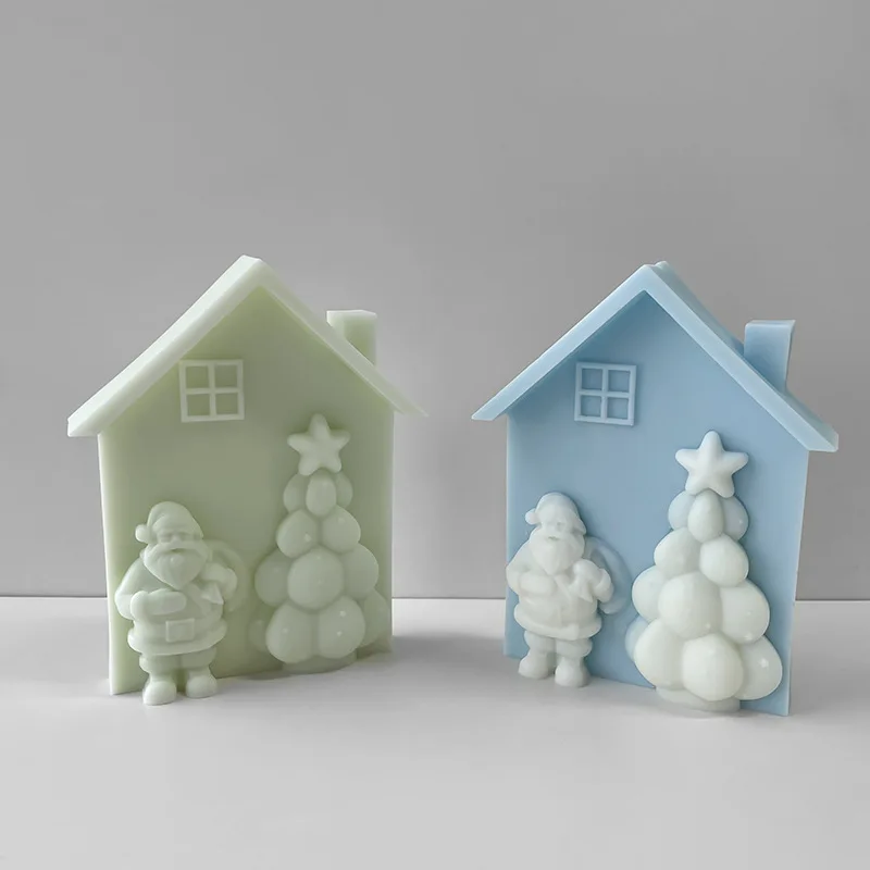 Christmas Santa House Silicone Candle Molds 3D Building Mould for Christmas Decoration Handmade Gifts for Festival Wedding Party