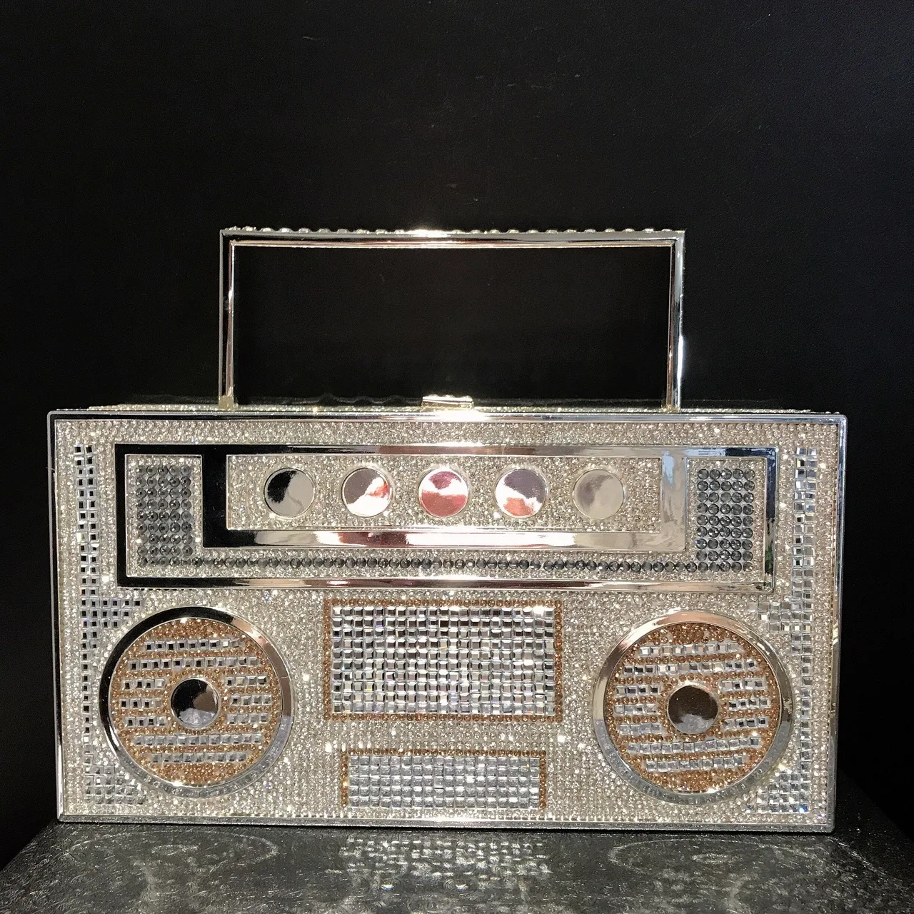 New With Recorder Radio Diamond Inlaid Dinner Female Tote Bag Party Banquet Square Handbag Clutch Bolsas Wedding Purses Y2k