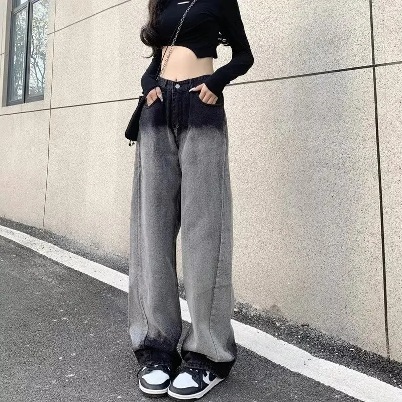 Женские джинсы LEDP, американские ретро джинсы с градиентом и высокой талией, женские дизайнерские нишевые модные джинсы стрейч