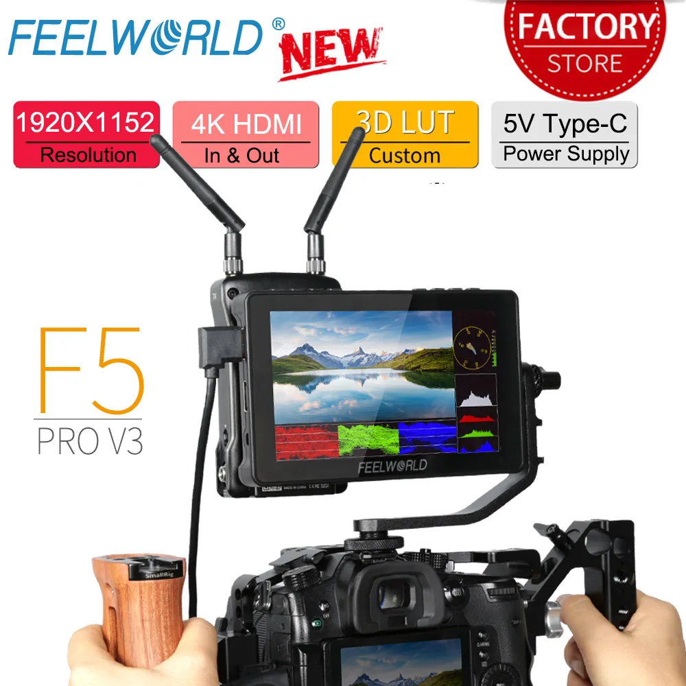 Feelworld F5 Pro V3 Touchscreen Da 5.5 Pollici Dslr Monitor Da Campo Per Fotocamera 3D Lut Ips 1920X1152 Uscita Di Potenza F970 Kit Di Installazione E