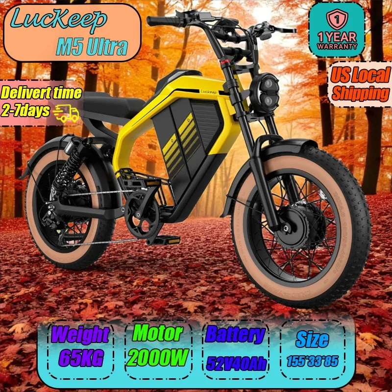 Luckeep M5Ultra Electric Motorcycle 2000W MOTOR 52V20AH Battery Powerful Electric Bike Adult City Commute Exercise OffRoad EBike