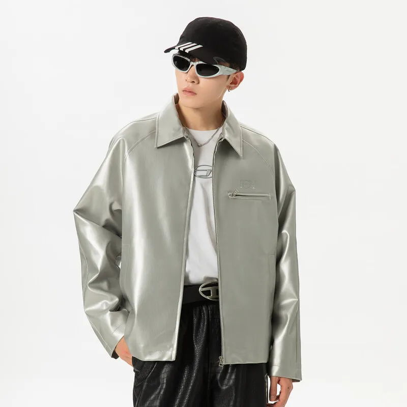 

Men Streetwear Fashion Loose Casual Vintage Leather Motorcycle Jacket Coat Women Korean Style Jackets Outerwear Clothes