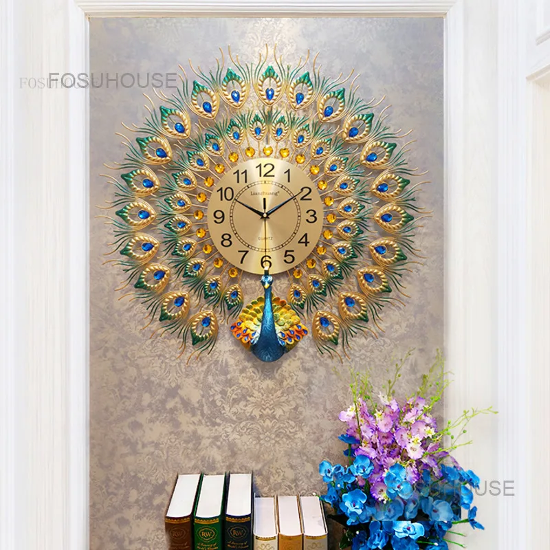 European Peacock Wall Clocks Home Decor Living Room Household Fashion Wall Clock  Modern Luxury Decorative Wall Clock B 2