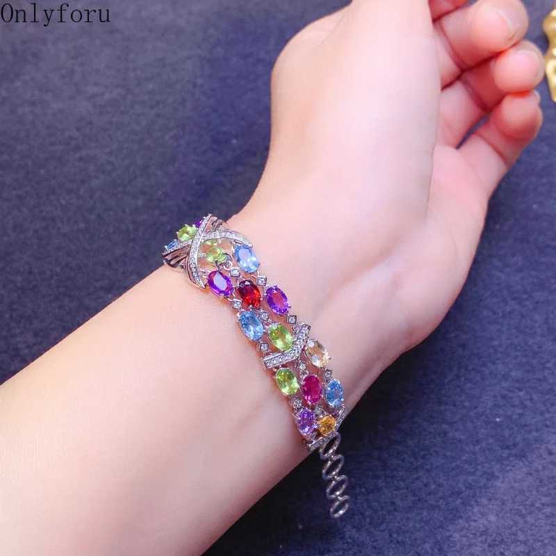 Bracciale In Granato Rosso Con Ametista Naturale Diopside Topa 925 Bracciali Intarsiati Seiko In Argento Per Donna Bracciale Con Ciondoli 4X6Mm