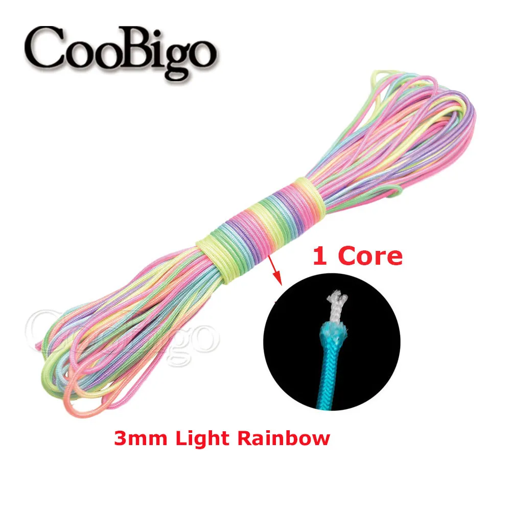 Light Rainbow Parachute Cord Lanyard Rope Paracord Bracelet Cordon One Strand Climbing Camping Survival Equipment 10/328ft 3mm