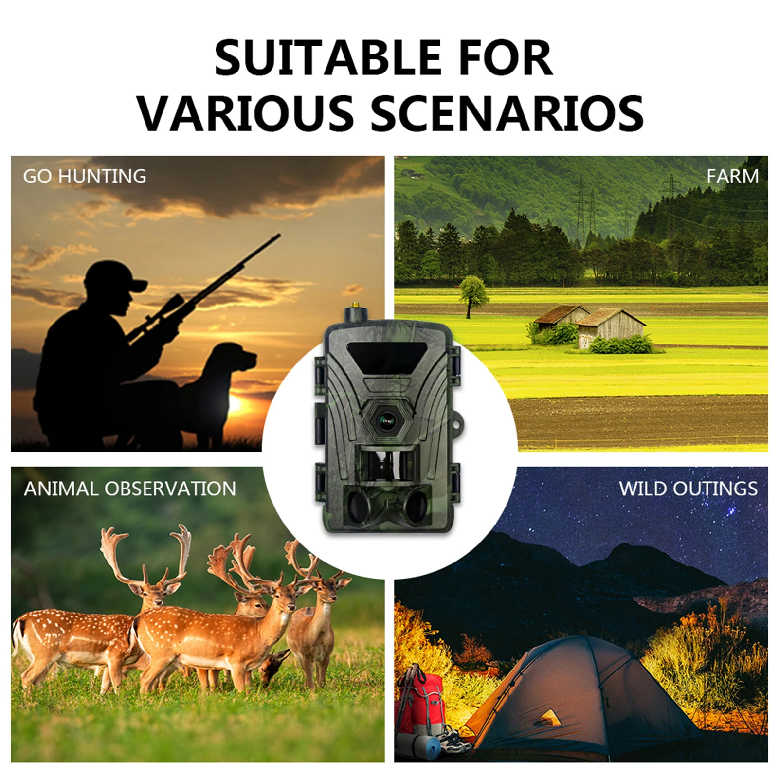 4G Trail Camera 4K Hunting Camera 60MP Photos 15M-20M Super-Fast Trigger Wildlife Camera Infrared Camera Night Vision Camera
