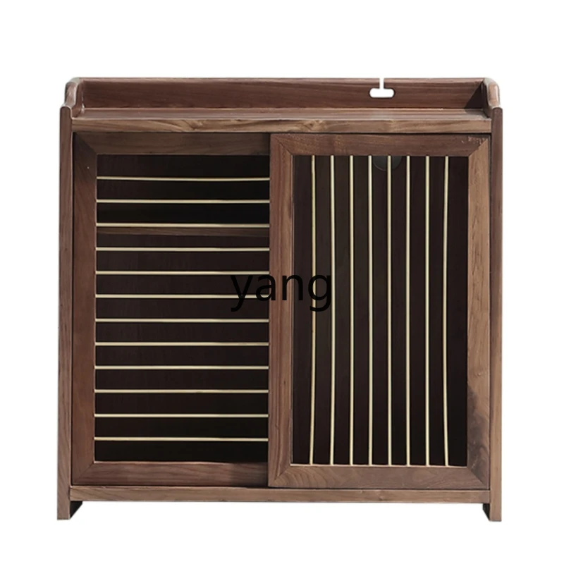 

LXL New Chinese Style Black Walnut Tea Cabinet Solid Wood Light Luxury and Simplicity Living Room Sideboard Cabinet