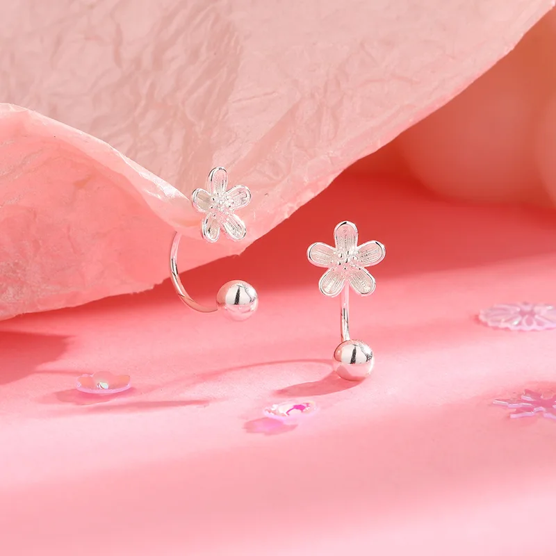 Silver Color Flower Screw Puncture Stud Earrings for Women