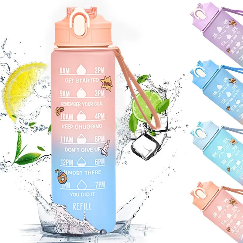 

High Capacity Water Bottle,With Time Marker and Plastic Straw Leakproof Water Bottle,Drinking Bottle for Sports Outdoor Travel