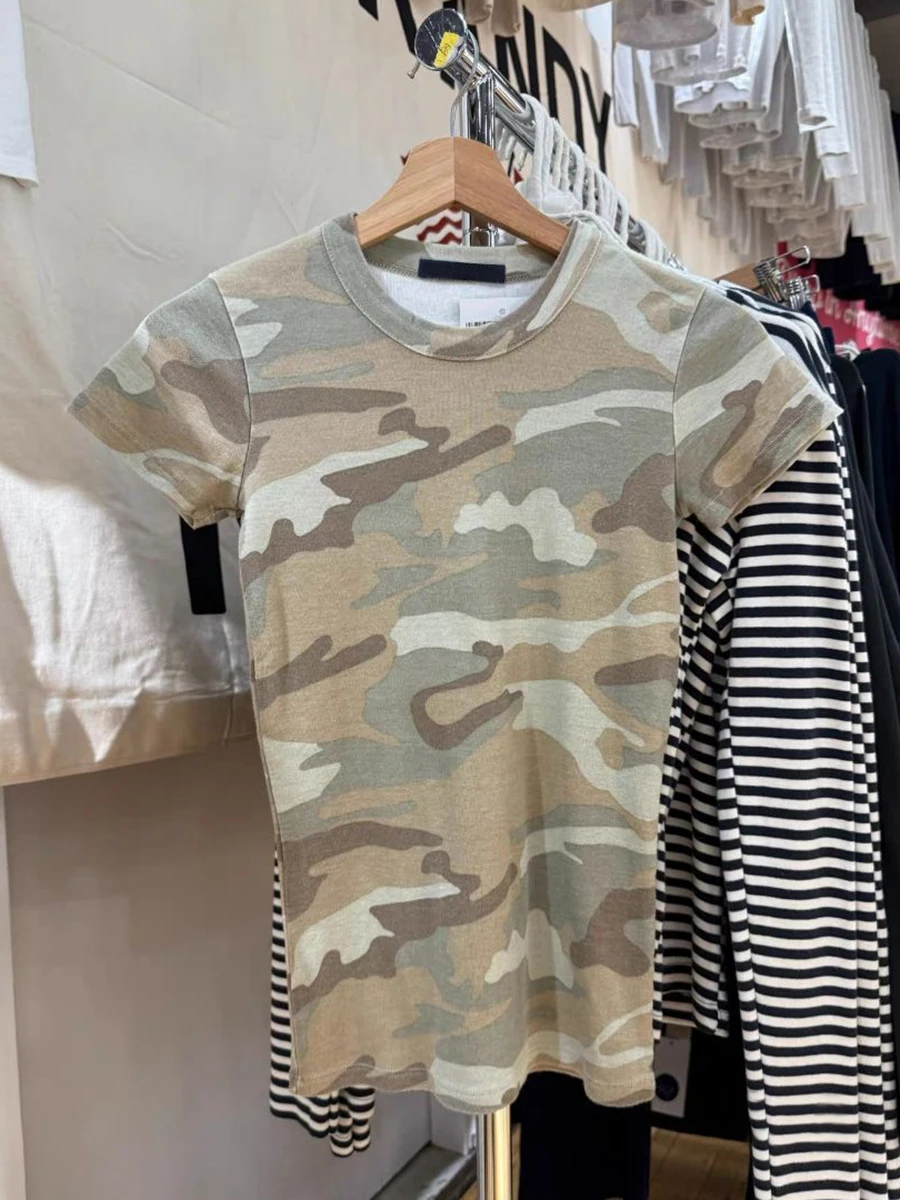 รูปสินค้า เสื้อผ้าฝ้ายลายพราง วินเทจ Y2K เข้ารูป