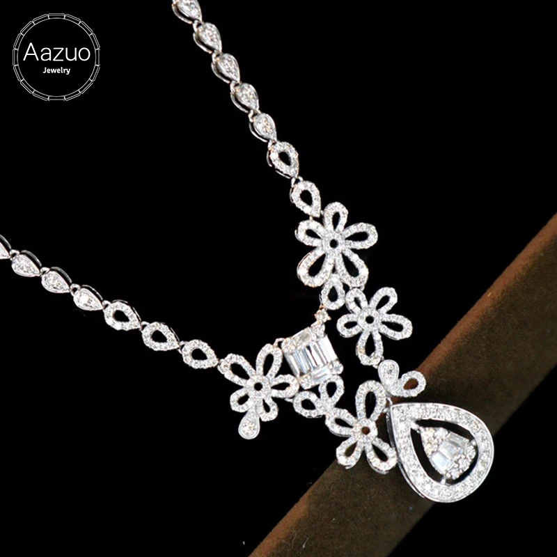 Aazuo Premium jewelry 18K Solid White Gold Natrual Diamonds 2.5ct Luxury Flower Necklace Gift For Women Wedding Engagement Party 1 Aazuo Premium jewelry 18K Solid White Gold Natrual Diamonds 2.5ct Luxury Flower Necklace Gift For Women Wedding Engagement Party