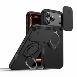 Heavy Duty Rugged Armor Magnetic Case with Slide Camera Protection and Bracket - 14Plus Or 15Plus (Black)