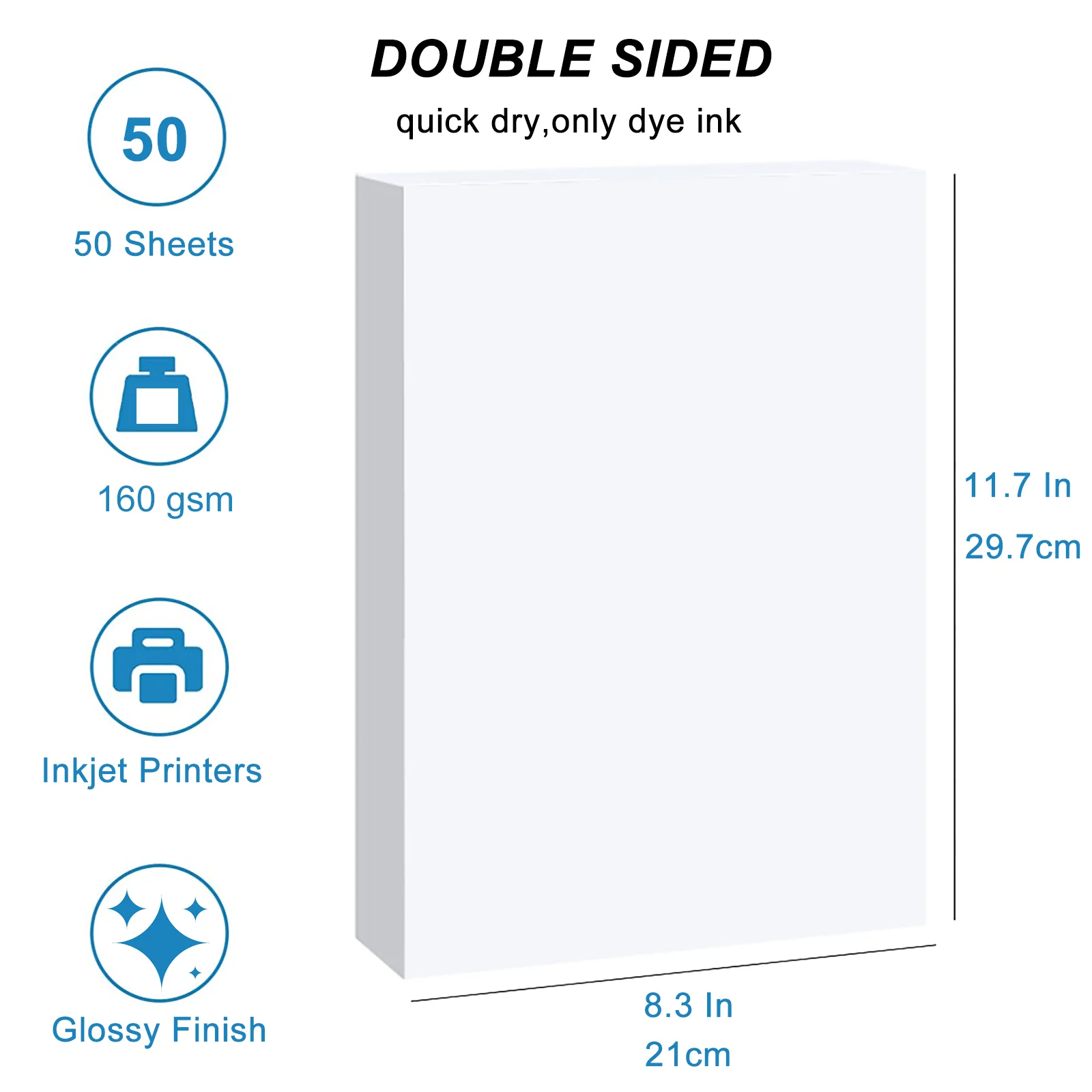 A4 양면 광택 사진 용지, 50매 160gsm 두꺼운 용지, 잉크젯 프린터와 호환 가능, 사진 및 프로젝트 전용