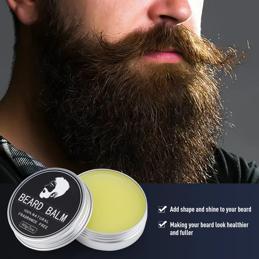 Natural Men's Beard Care Cream Plant Dense Tough Beard Balm Moisturizing Smooth Lubrication Grooming Cream Care 60g
